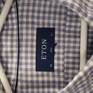 NEW 🇸🇪 Eton of Sweden Slim Fit Twill Cotton Gingham Check Dress Shirt 17.5 44